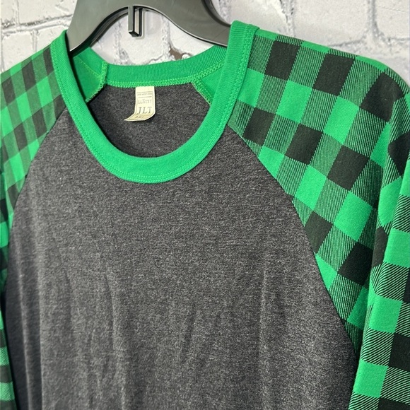 Luxury JLT Baseball Ringer Tee T-Shirt Women 3XL Green Buffalo Check 3/4 Sleeves - Picture 4 of 14